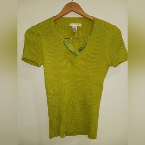 August Silk Lime Green V-Neck Ribbed Tee